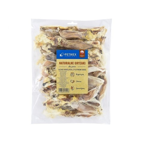 Gryzak dla psów PETMEX Ucho Królika z futrem 500g PETMEX Gryzak dla psów PETMEX Ucho Królika z futrem 500g PETMEX