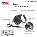 Smycz flexi automatyczna Black Design S taśma 5 m - dla psa do 15 kg, kolor niebieski Flexi
