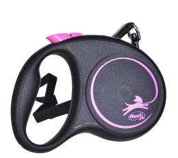 Smycz flexi automatyczna Black Design S taśma 5 m - dla psa do 15 kg, kolor różowy Flexi