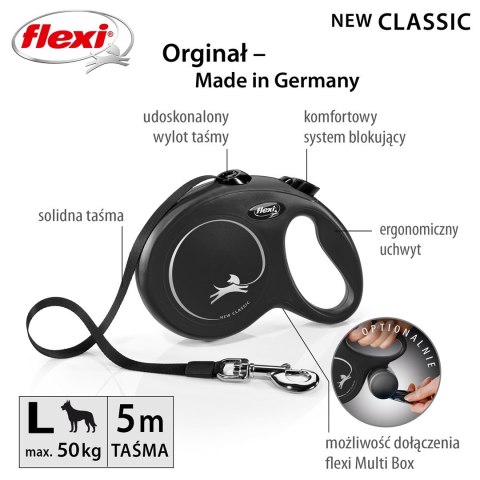 Smycz flexi automatyczna New Classic L taśma 5m - dla psa do 50kg, kolor: czarny Flexi Smycz flexi automatyczna New Classic L taśma 5m - dla psa do 50kg, kolor: czarny Flexi