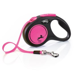 Smycz flexi automatyczna New Neon S taśma 5 m - dla psa do 15 kg, kolor różowy Flexi
