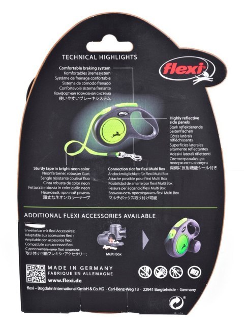 Smycz flexi automatyczna New Neon S taśma 5 m - dla psa do 15 kg, kolor zielony Flexi Smycz flexi automatyczna New Neon S taśma 5 m - dla psa do 15 kg, kolor zielony Flexi