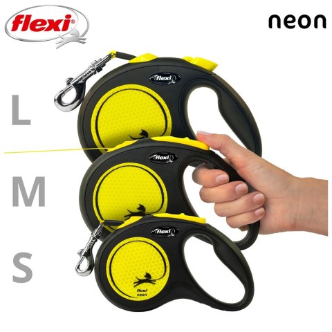 Smycz flexi automatyczna New Neon S taśma 5 m - dla psa do 15 kg, kolor żółty Flexi Smycz flexi automatyczna New Neon S taśma 5 m - dla psa do 15 kg, kolor żółty Flexi