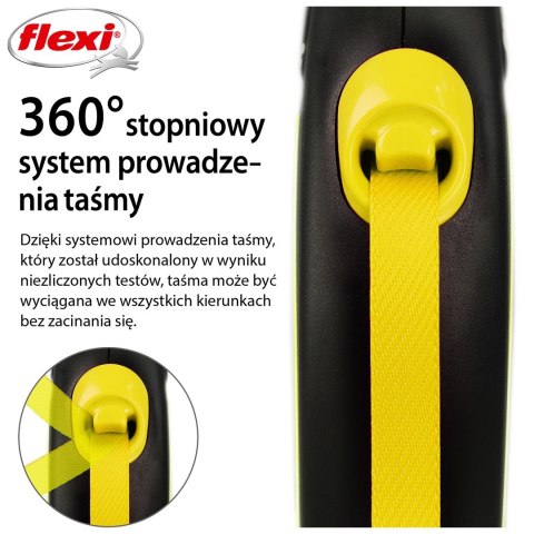 Smycz flexi automatyczna New Neon S taśma 5 m - dla psa do 15 kg, kolor żółty Flexi Smycz flexi automatyczna New Neon S taśma 5 m - dla psa do 15 kg, kolor żółty Flexi