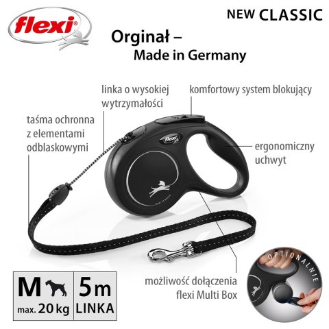 Smycz flexi automatyczna New Classic M linka 5 m - dla psa do 20 kg, kolor czarny Flexi Smycz flexi automatyczna New Classic M linka 5 m - dla psa do 20 kg, kolor czarny Flexi