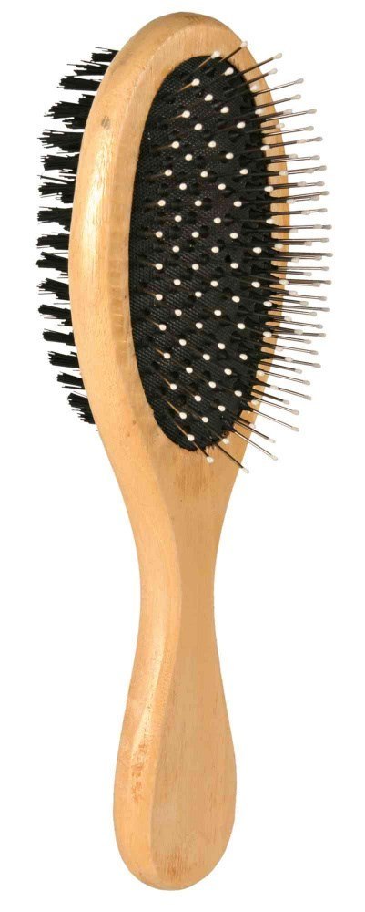TRIXIE Szczotka dwustronna, drewniana, owalna (mała) do pielęgnacji sierści psa i kota - 6x21 cm TRIXIE TRIXIE Szczotka dwustronna, drewniana, owalna (mała) do pielęgnacji sierści psa i kota - 6x21 cm TRIXIE