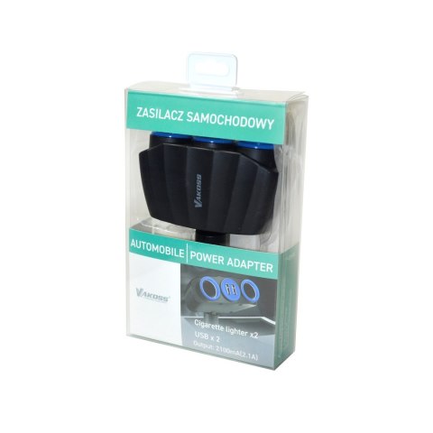 VAKOSS ZASILACZ SAMOCHODOWY TP-3268K, 2X GNIAZDO ZAPALNICZKI + 2X USB VAKOSS VAKOSS ZASILACZ SAMOCHODOWY TP-3268K, 2X GNIAZDO ZAPALNICZKI + 2X USB VAKOSS