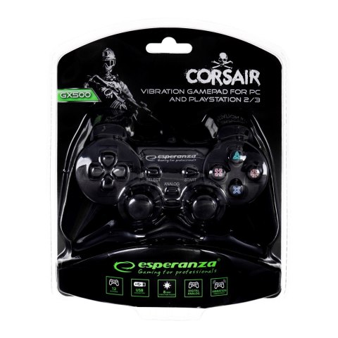 Gamepad Esperanza EG106 (PC, PS2, PS3; kolor czarny) Esperanza Gamepad Esperanza EG106 (PC, PS2, PS3; kolor czarny) Esperanza