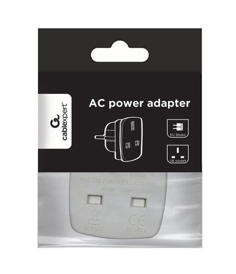 Adapter GEMBIRD A-AC-UKEU-001 (Angielski F - PL (10A) M; kolor biały) GEMBIRD Adapter GEMBIRD A-AC-UKEU-001 (Angielski F - PL (10A) M; kolor biały) GEMBIRD