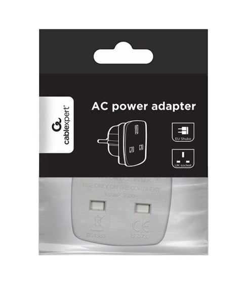 Adapter GEMBIRD A-AC-UKEU-001 (Angielski F - PL (10A) M; kolor biały) GEMBIRD Adapter GEMBIRD A-AC-UKEU-001 (Angielski F - PL (10A) M; kolor biały) GEMBIRD
