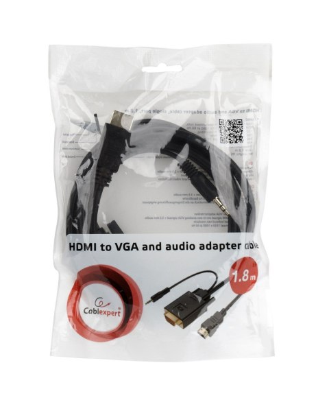 Adapter GEMBIRD A-HDMI-VGA-03-10 (HDMI M - D-Sub (VGA), Jack stereo 3,5 mm M; 3m; kolor czarny) GEMBIRD Adapter GEMBIRD A-HDMI-VGA-03-10 (HDMI M - D-Sub (VGA), Jack stereo 3,5 mm M; 3m; kolor czarny) GEMBIRD