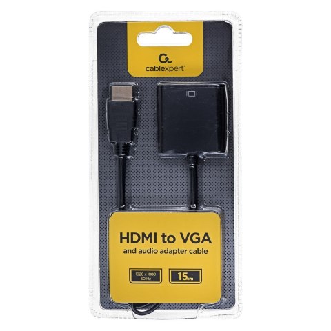 Adapter GEMBIRD A-HDMI-VGA-03 (HDMI M - D-Sub (VGA) F; 0,15m; kolor czarny) GEMBIRD Adapter GEMBIRD A-HDMI-VGA-03 (HDMI M - D-Sub (VGA) F; 0,15m; kolor czarny) GEMBIRD