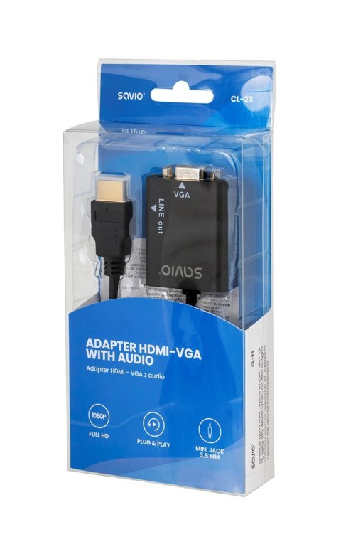 Adapter SAVIO cl-23 (HDMI M - D-Sub (VGA) F; 0,20m; kolor czarny) SAVIO Adapter SAVIO cl-23 (HDMI M - D-Sub (VGA) F; 0,20m; kolor czarny) SAVIO