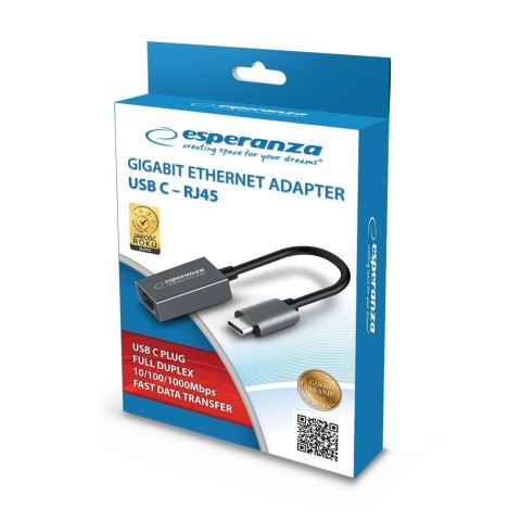 ESPERANZA GIGABIT ETHERNET 1000 MBPS ADAPTER USB C-RJ45 ENA102 Esperanza ESPERANZA GIGABIT ETHERNET 1000 MBPS ADAPTER USB C-RJ45 ENA102 Esperanza