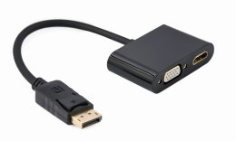 GEMBIRD ADAPTER NA KABLU DISPLAYPORT MĘSKI NA ŻEŃSKI HDMI + ŻEŃSKI VGA CZARNY, 10CM GEMBIRD