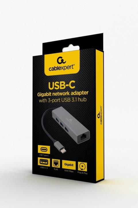 GEMBIRD ADAPTER USB-C -> LAN RJ-45 1GB NA KABLU HUB 3X USB 3.1 GEMBIRD GEMBIRD ADAPTER USB-C -> LAN RJ-45 1GB NA KABLU HUB 3X USB 3.1 GEMBIRD