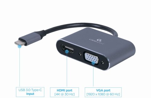 GEMBIRD ADAPTER USB TYPU C NA HDMI + VGA NA KABLU SZARY GEMBIRD GEMBIRD ADAPTER USB TYPU C NA HDMI + VGA NA KABLU SZARY GEMBIRD