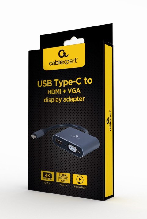GEMBIRD ADAPTER USB TYPU C NA HDMI + VGA NA KABLU SZARY GEMBIRD GEMBIRD ADAPTER USB TYPU C NA HDMI + VGA NA KABLU SZARY GEMBIRD