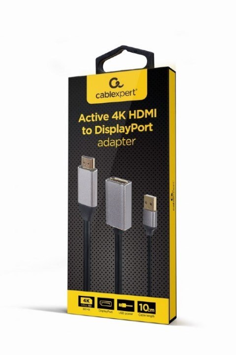 GEMBIRD AKTYWNY ADAPTER 4K HDMI NA DISPLAYPORT (F) CZARNY, 10CM GEMBIRD