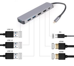 GEMBIRD MULTI ADAPTER USB TYP-C 3W1 SREBRNY HUB USB, HDMI, PD (100W) GEMBIRD