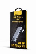 GEMBIRD MULTI ADAPTER USB TYP-C 5W1 (HUB + HDMI + PD + CZYTNIK KART + LAN) SREBRNY GEMBIRD