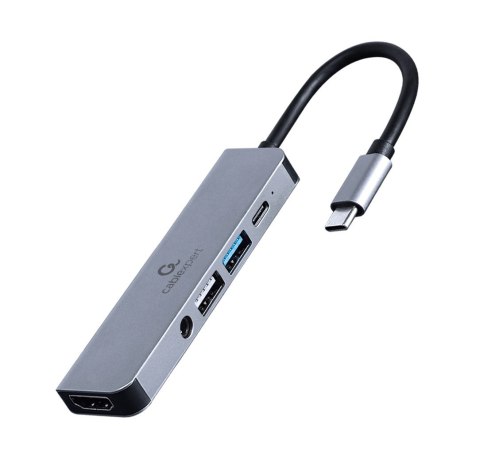 GEMBIRD MULTI ADAPTER USB TYP-C 5W1 (HUB + HDMI + PD + DŹWIĘK STEREO) SREBRNY GEMBIRD GEMBIRD MULTI ADAPTER USB TYP-C 5W1 (HUB + HDMI + PD + DŹWIĘK STEREO) SREBRNY GEMBIRD