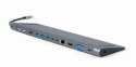GEMBIRD MULTI ADAPTER USB TYPE-C 9W1 (HUB USB + HDMI + VGA + PD + CZYTNIK KART + LAN + AUDIO 3,5 MM) KOLOR SZARY GEMBIRD