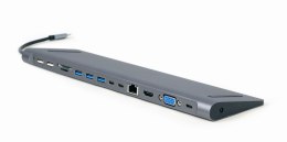 GEMBIRD MULTI ADAPTER USB TYPE-C 9W1 (HUB USB + HDMI + VGA + PD + CZYTNIK KART + LAN + AUDIO 3,5 MM) KOLOR SZARY GEMBIRD