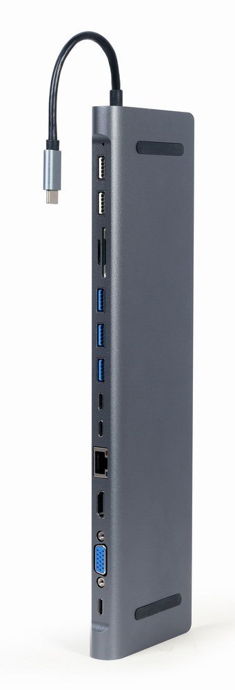 GEMBIRD MULTI ADAPTER USB TYPE-C 9W1 (HUB USB + HDMI + VGA + PD + CZYTNIK KART + LAN + AUDIO 3,5 MM) KOLOR SZARY GEMBIRD GEMBIRD MULTI ADAPTER USB TYPE-C 9W1 (HUB USB + HDMI + VGA + PD + CZYTNIK KART + LAN + AUDIO 3,5 MM) KOLOR SZARY GEMBIRD