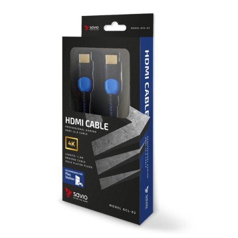 Kabel SAVIO GCL-02 (HDMI M - HDMI M; 1,8m; kolor czarno-niebieski) SAVIO Kabel SAVIO GCL-02 (HDMI M - HDMI M; 1,8m; kolor czarno-niebieski) SAVIO