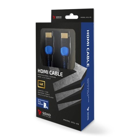 Kabel SAVIO GCL-05 (HDMI M - HDMI M; 3m; kolor czarno-niebieski) SAVIO Kabel SAVIO GCL-05 (HDMI M - HDMI M; 3m; kolor czarno-niebieski) SAVIO