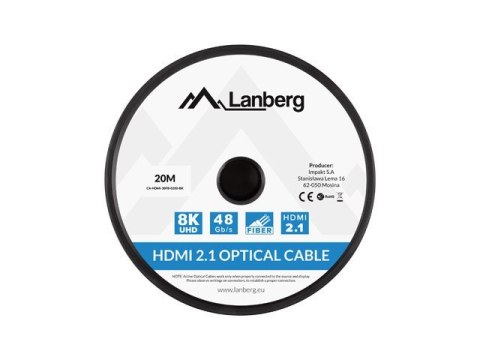 LANBERG KABEL HDMI M/M V2.1 20M 8K OPTYCZNY AOC CA-HDMI-30FB-0200-BK Lanberg LANBERG KABEL HDMI M/M V2.1 20M 8K OPTYCZNY AOC CA-HDMI-30FB-0200-BK Lanberg