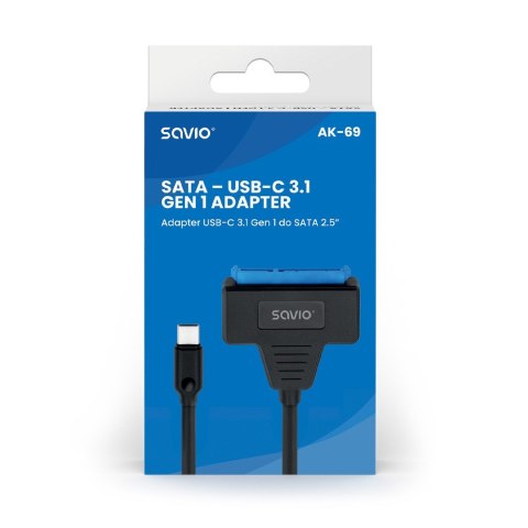 SAVIO ADAPTER USB-C 3.1 GEN 1 (M) - SATA (F) DO DYSKÓW 2.5" AK-69 SAVIO SAVIO ADAPTER USB-C 3.1 GEN 1 (M) - SATA (F) DO DYSKÓW 2.5" AK-69 SAVIO