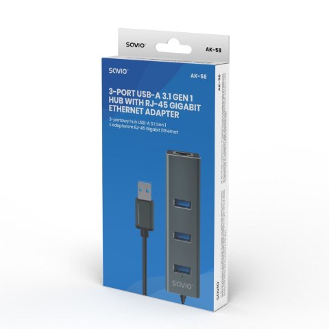 SAVIO AK-58 3-PORTOWY HUB USB-A Z ADAPTEREM RJ-45 SAVIO SAVIO AK-58 3-PORTOWY HUB USB-A Z ADAPTEREM RJ-45 SAVIO