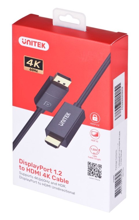 UNITEK ADAPTER KABEL DP 1.2 - HDMI, 4K 60HZ, 1,9M UNITEK UNITEK ADAPTER KABEL DP 1.2 - HDMI, 4K 60HZ, 1,9M UNITEK