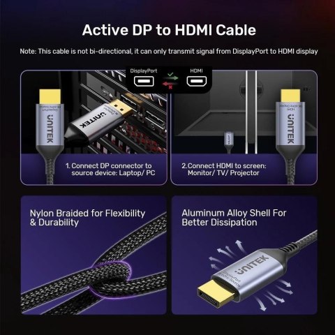 UNITEK KABEL DISPLAYPORT 1.4 DO HDMI 2.1, 8K, 1,8M UNITEK UNITEK KABEL DISPLAYPORT 1.4 DO HDMI 2.1, 8K, 1,8M UNITEK