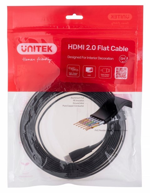 UNITEK KABEL HDMI 2.0 4K60HZ,PŁASKI,5M,C11063BK-5M UNITEK UNITEK KABEL HDMI 2.0 4K60HZ,PŁASKI,5M,C11063BK-5M UNITEK