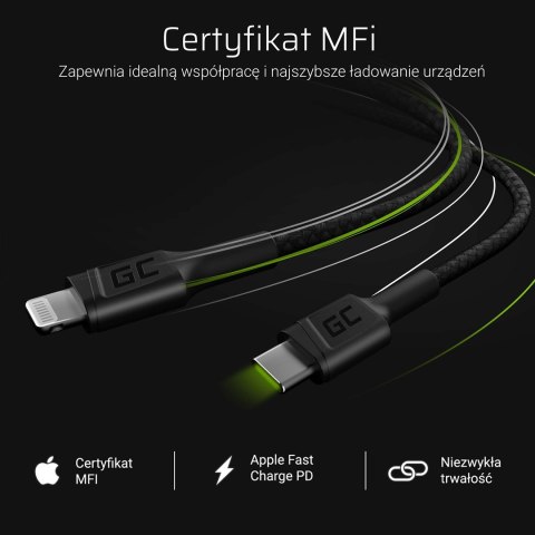 GREEN CELL KABEL KABGC07 GC POWER STREAM USB-C - LIGHTNING 100CM (MFI CERTIFIED) Green Cell GREEN CELL KABEL KABGC07 GC POWER STREAM USB-C - LIGHTNING 100CM (MFI CERTIFIED) Green Cell