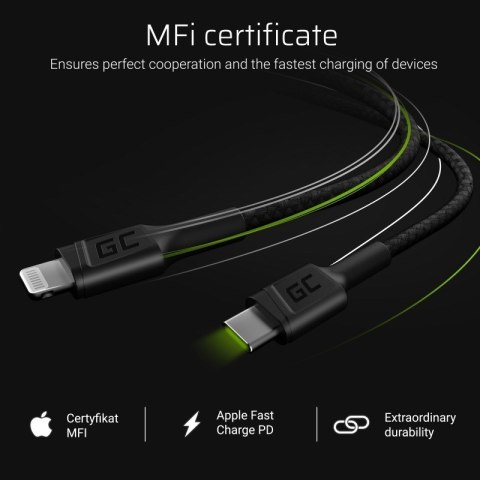 GREEN CELL KABEL KABGC07 GC POWER STREAM USB-C - LIGHTNING 100CM (MFI CERTIFIED) Green Cell GREEN CELL KABEL KABGC07 GC POWER STREAM USB-C - LIGHTNING 100CM (MFI CERTIFIED) Green Cell