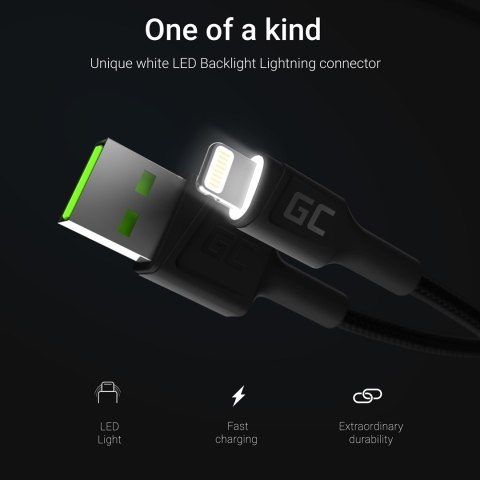 GREEN CELL KABEL KABGC12 GC RAY USB - LIGHTNING 200CM, BIAŁY LED, SZYBKIE ŁADOWANIE Green Cell GREEN CELL KABEL KABGC12 GC RAY USB - LIGHTNING 200CM, BIAŁY LED, SZYBKIE ŁADOWANIE Green Cell
