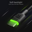 GREEN CELL KABEL KABGC13 GC RAY USB - USB-C 200CM, ZIELONY LED, SZYBKIE ŁADOWANIE ULTRA CHARGE, QC 3.0 Green Cell