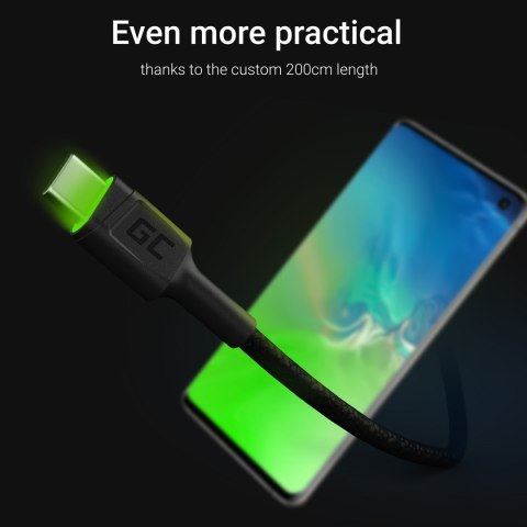 GREEN CELL KABEL KABGC13 GC RAY USB - USB-C 200CM, ZIELONY LED, SZYBKIE ŁADOWANIE ULTRA CHARGE, QC 3.0 Green Cell GREEN CELL KABEL KABGC13 GC RAY USB - USB-C 200CM, ZIELONY LED, SZYBKIE ŁADOWANIE ULTRA CHARGE, QC 3.0 Green Cell