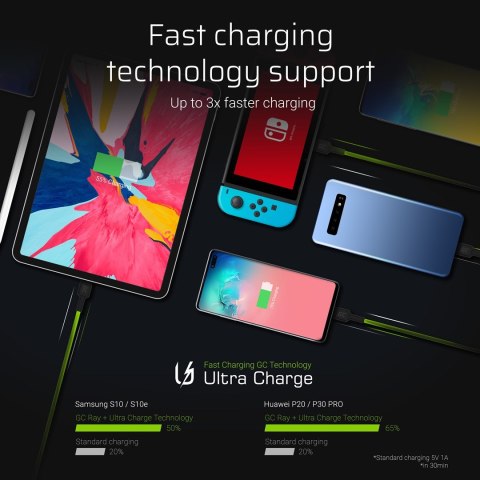 GREEN CELL KABEL KABGC13 GC RAY USB - USB-C 200CM, ZIELONY LED, SZYBKIE ŁADOWANIE ULTRA CHARGE, QC 3.0 Green Cell GREEN CELL KABEL KABGC13 GC RAY USB - USB-C 200CM, ZIELONY LED, SZYBKIE ŁADOWANIE ULTRA CHARGE, QC 3.0 Green Cell