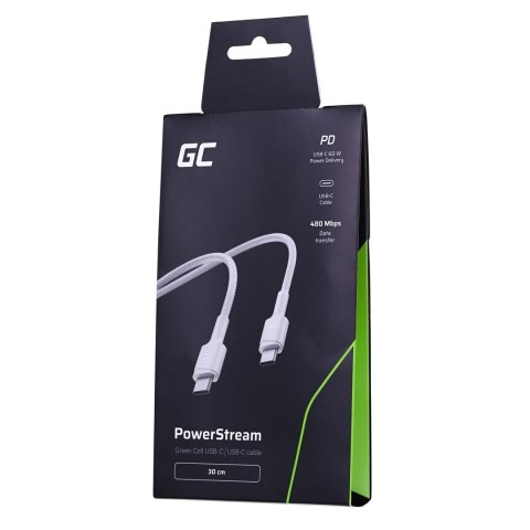GREEN CELL KABEL KABGC31W GC POWERSTREAM USB-C - USB-C 30CM, POWER DELIVERY 60W, ULTRA CHARGE, QC 3.0, BIAŁY Green Cell GREEN CELL KABEL KABGC31W GC POWERSTREAM USB-C - USB-C 30CM, POWER DELIVERY 60W, ULTRA CHARGE, QC 3.0, BIAŁY Green Cell