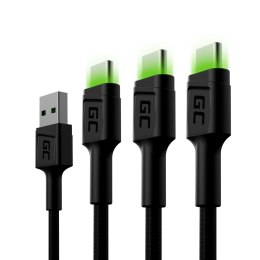 GREEN CELL ZESTAW KABLI KABGCSET02 3X KABEL GC RAY USB - USB-C 120CM, ZIELONY LED Green Cell