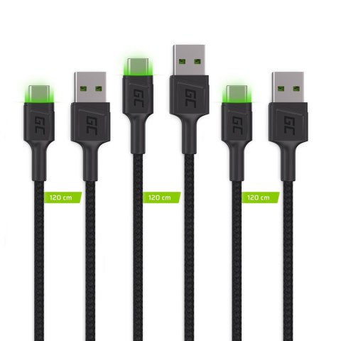 GREEN CELL ZESTAW KABLI KABGCSET02 3X KABEL GC RAY USB - USB-C 120CM, ZIELONY LED Green Cell GREEN CELL ZESTAW KABLI KABGCSET02 3X KABEL GC RAY USB - USB-C 120CM, ZIELONY LED Green Cell