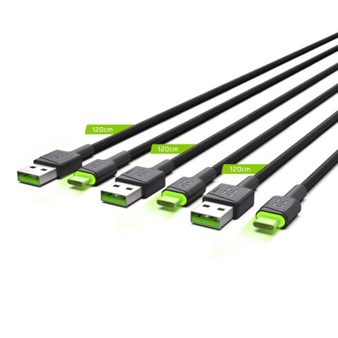 GREEN CELL ZESTAW KABLI KABGCSET02 3X KABEL GC RAY USB - USB-C 120CM, ZIELONY LED Green Cell GREEN CELL ZESTAW KABLI KABGCSET02 3X KABEL GC RAY USB - USB-C 120CM, ZIELONY LED Green Cell