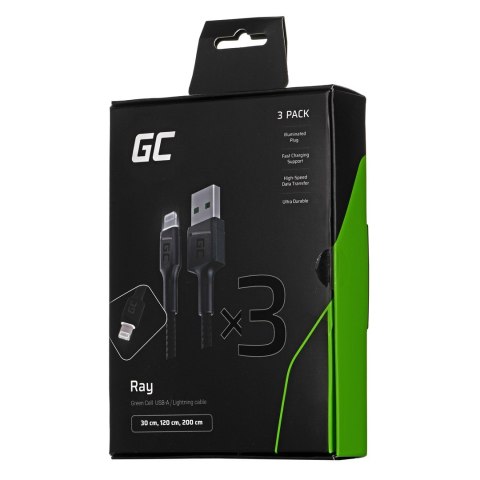 GREEN CELL ZESTAW KABLI KABGCSET04 3X KABEL GC RAY USB - LIGHTNING 30CM, 120CM, 200CM, BIAŁY LED Green Cell GREEN CELL ZESTAW KABLI KABGCSET04 3X KABEL GC RAY USB - LIGHTNING 30CM, 120CM, 200CM, BIAŁY LED Green Cell