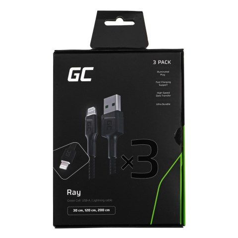 GREEN CELL ZESTAW KABLI KABGCSET04 3X KABEL GC RAY USB - LIGHTNING 30CM, 120CM, 200CM, BIAŁY LED Green Cell GREEN CELL ZESTAW KABLI KABGCSET04 3X KABEL GC RAY USB - LIGHTNING 30CM, 120CM, 200CM, BIAŁY LED Green Cell