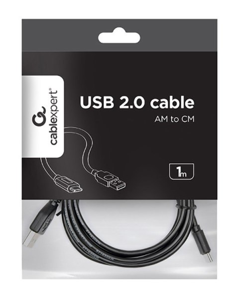 Kabel GEMBIRD CCP-USB2-AMCM-1M (USB 2.0 M - USB typu C M; 1m; kolor czarny) GEMBIRD Kabel GEMBIRD CCP-USB2-AMCM-1M (USB 2.0 M - USB typu C M; 1m; kolor czarny) GEMBIRD